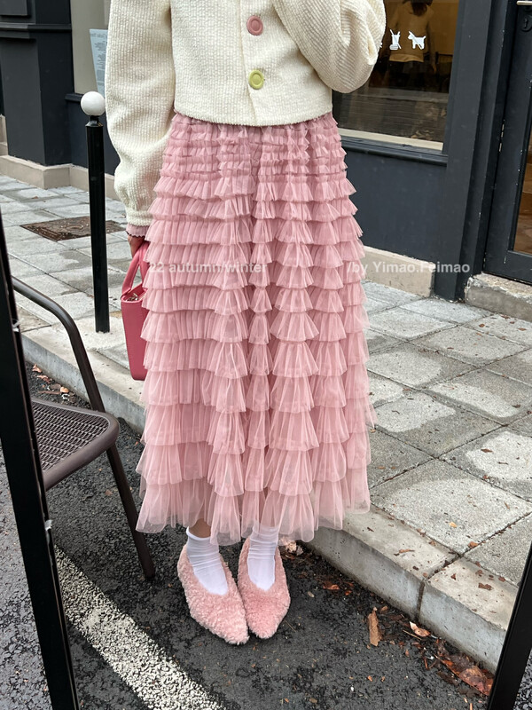 [FEI MAO] New Puffy Cake A-Word Temperament Celebrities High Waist Slim Mid-Length Skirt Z-8699