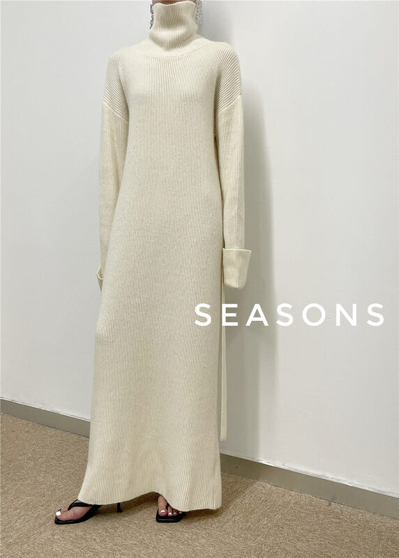 New in autumn!【SEASONS】High neck loose all-match dress (with belt) 8872# XYJ