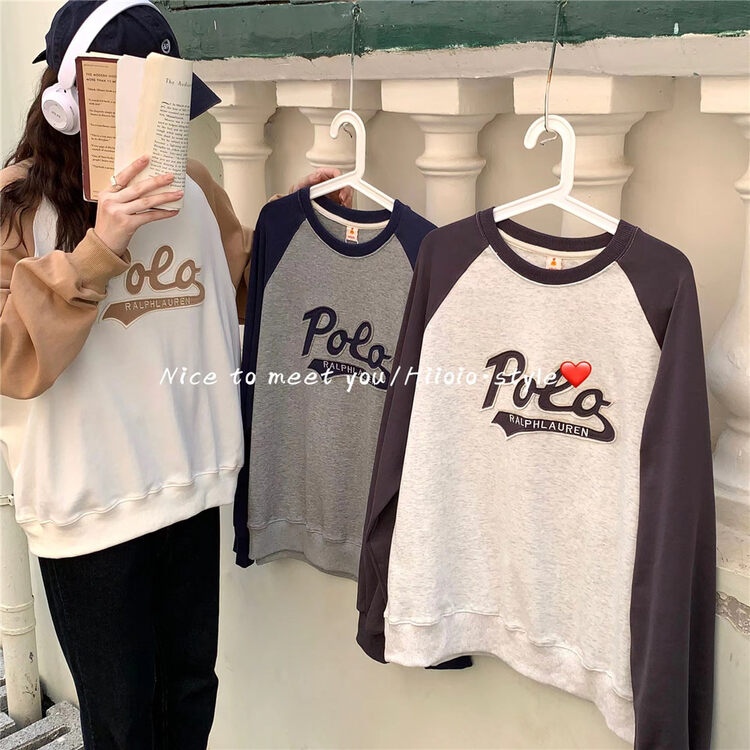 New in autumn!  【HIIOIO】Casual Loose Colorblock Alphabet Pullover Sweater 97032# LSL