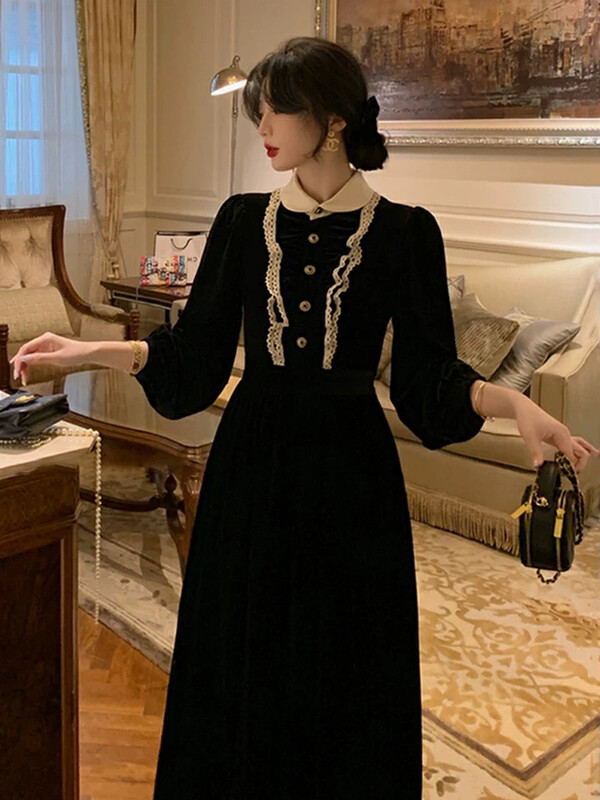 New in winter! [L.L STUDIO] French retro velvet doll collar dress 78136# PCZ