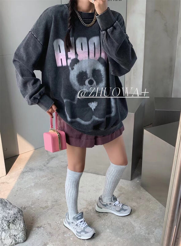New in autumn! [Strictly selected by buyers - Zhuowa] Korean style old panda print loose sweater 5602# CL