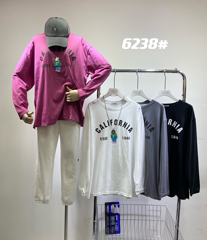 New in autumn! [9319] round neck bear slit long-sleeved T-shirt 6238# L
