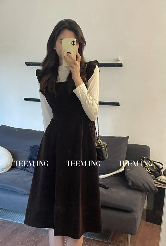 New in autumn!【TEEM ING】Neat comfortable bottoming shirt + gentle wind strap skirt suit 22T607# HJY