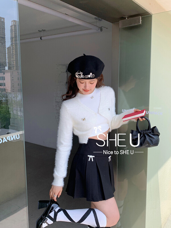 [SHE U] Pure Desire Korean Vest Short Cardigan Warm Sweater (Two Piece Set) 89118# JHY