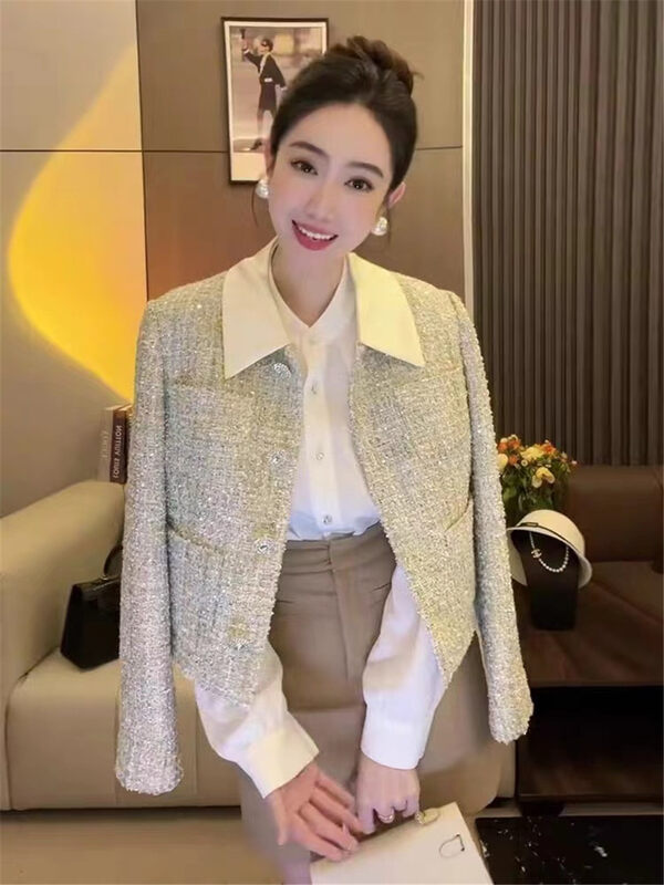 New in early autumn!【LINNA】Small spice buttoned color-blocking short coat 124739# JJ