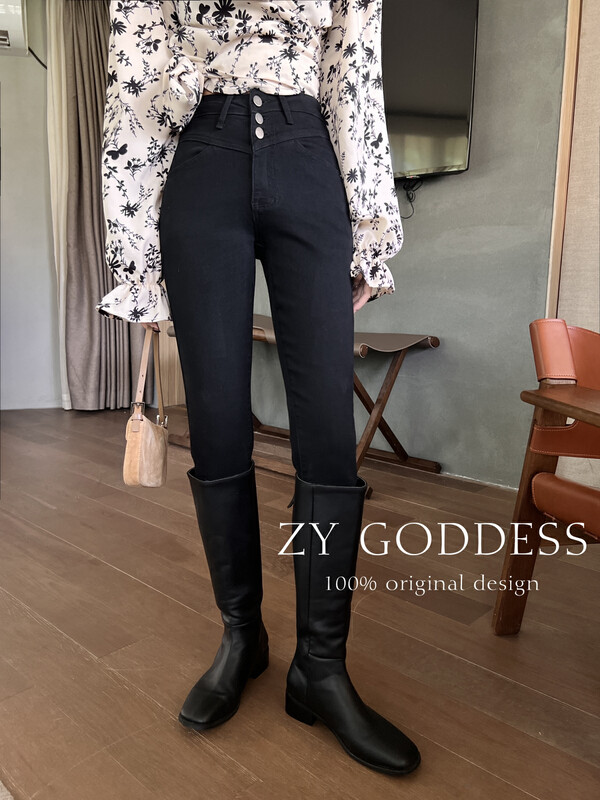 [ZY] High waist slimming all-match retro wash denim pencil pants pencil pants jeans J221