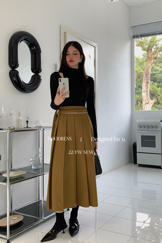 New in winter! [Fire HOODRESS] Design zipper double button pleated skirt 22541# JHY