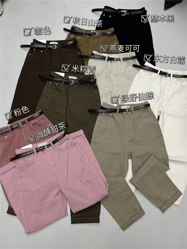 A big hit at the stalls~must push【T-PLATFORM】Simple casual loose straight jeans (with belt) V7116Q# CQW