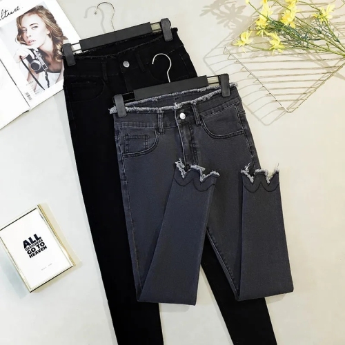 Black jeans women's 2022 new spring and autumn high-waisted thin skinny pants large size fat sister mm pants trendy