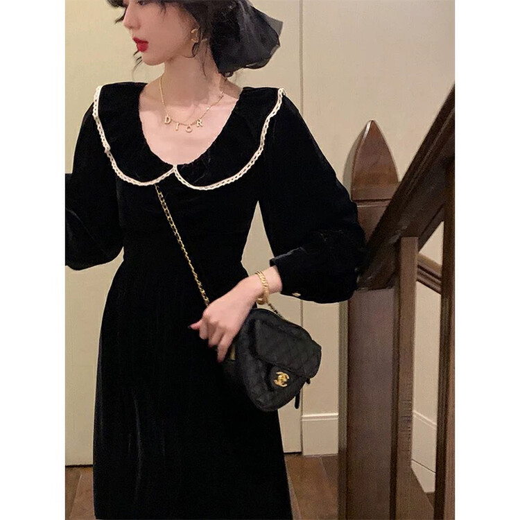 New in winter!【L.L STUDIO】French retro coffee break velvet dress 78146# PCZ