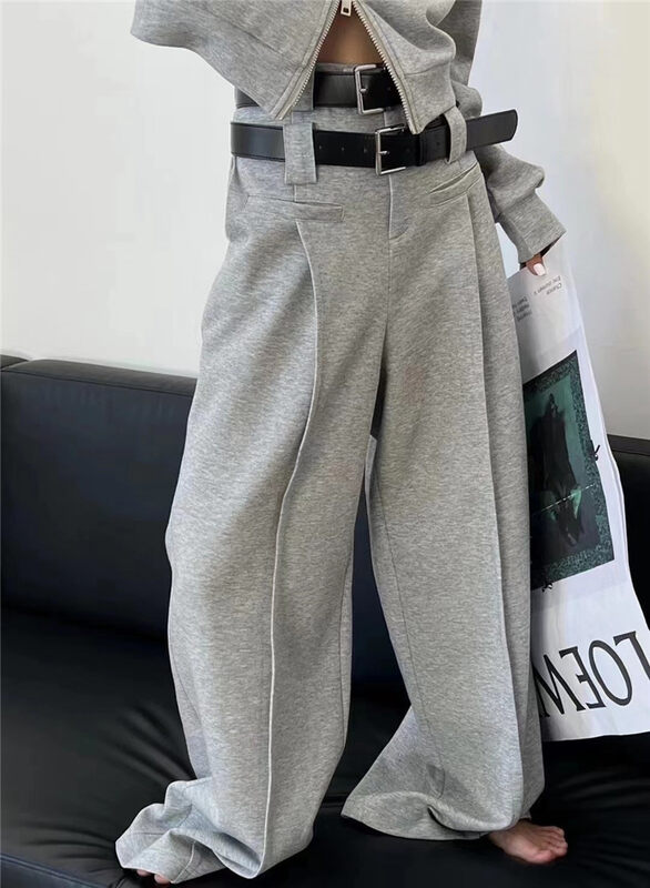 New in autumn! [Yan Zhen] niche design high waist wide leg casual pants (with belt) 55330# PCZ