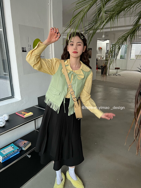 【FEI MAO】New fashion all-match loose tassel lace-up vest Z-8616-1008