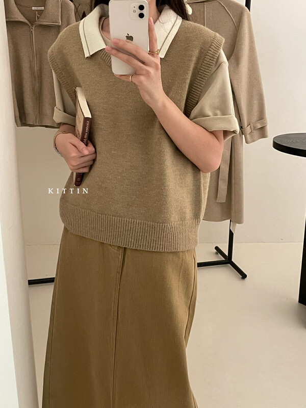 【KITTIN】Korean Simple Layered Collar Vest 1507# FHX