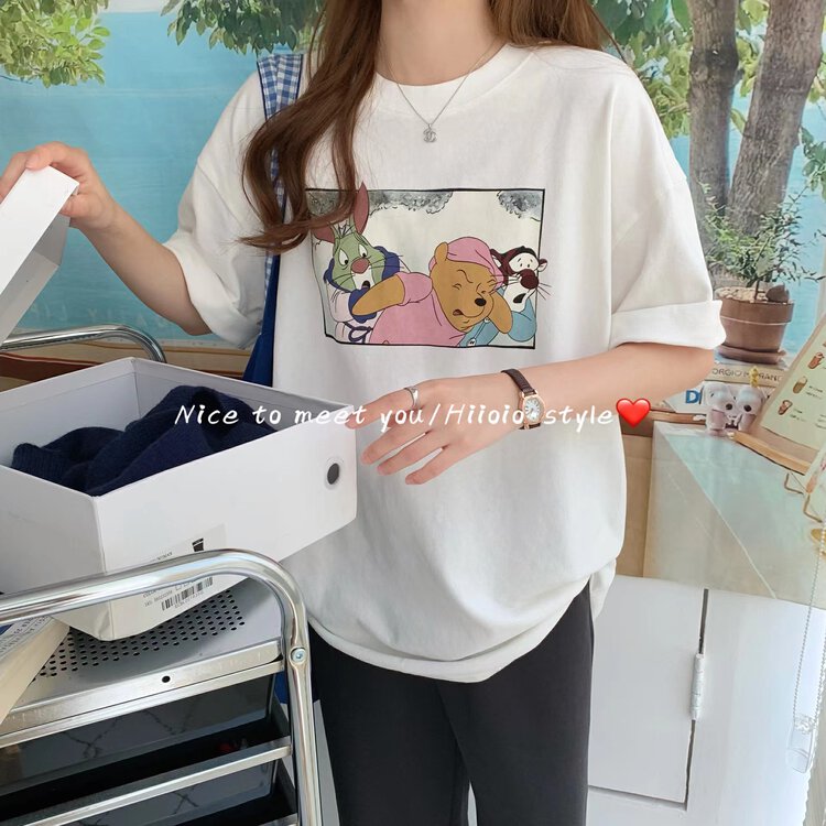 New in autumn! [HIIOIO] bear print loose short-sleeved T-shirt 87169# LSL