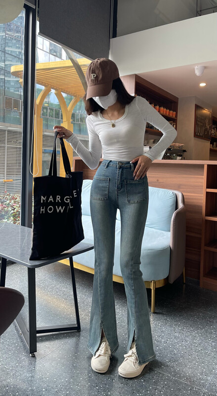 New in early autumn! [En Xier] Slim and versatile Korean version of the slitted flared jeans K3325# FHX