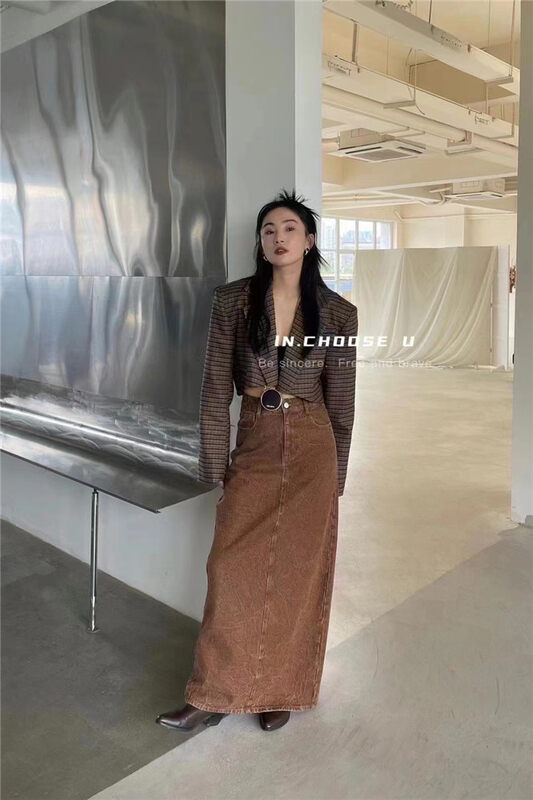 New in autumn! [Yan Zhen] High waist straight trousers denim skirt 57221# PCZ