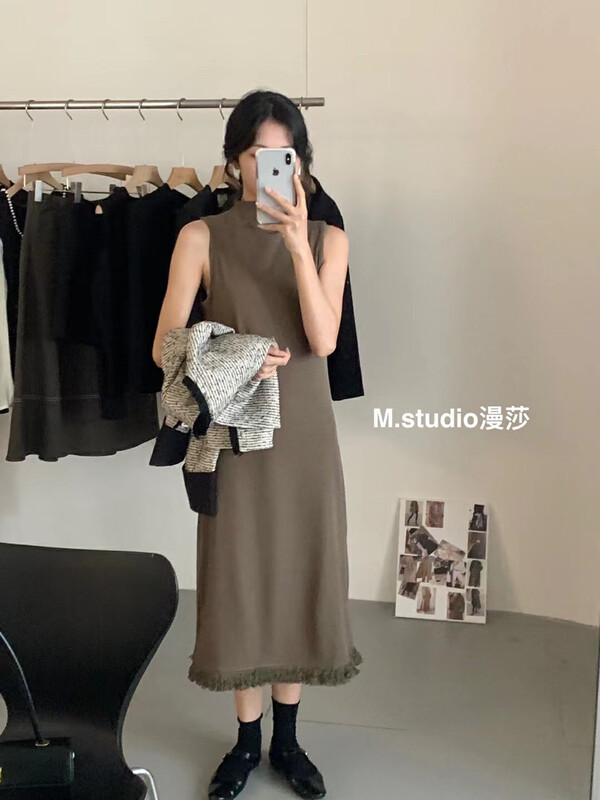 New in autumn! [MSTUDIO Mansha] Korean age-reducing sleeveless retro dress t369# HBX