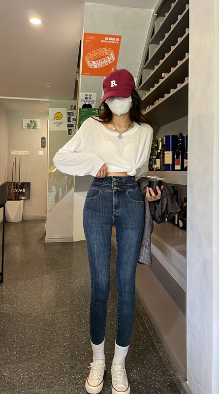New in autumn! [En Xier] Korean version is slim and versatile, high waist and careful machine jeans K5208# FHX