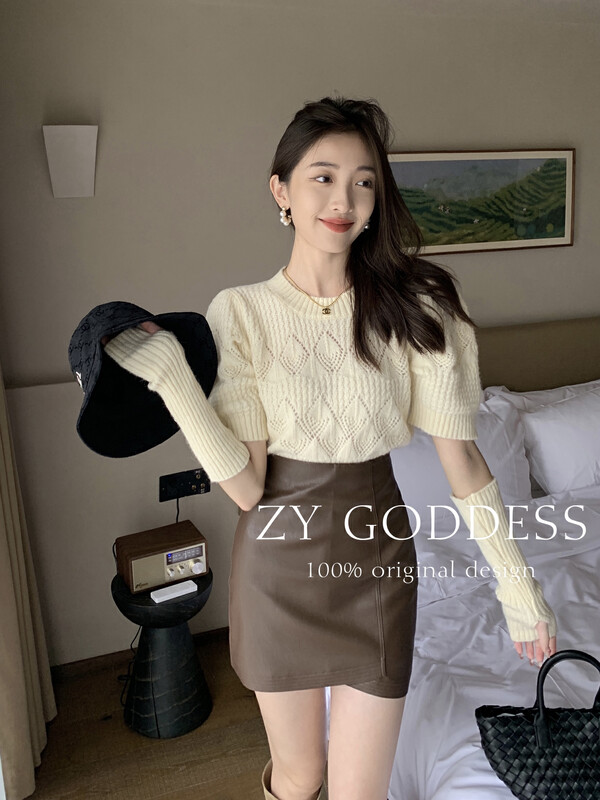 [ZY] Salt-based detachable sleeves for two wearing mohair puff sleeves short-sleeved knitted sweater ((with sleeves)) S73# JHY