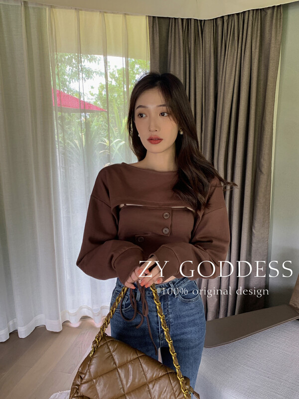 Original price 88.99! [ZY] Two-piece suit of short sweater with short suspenders with a sense of niche design ((schematic straps)) 18169# JHY