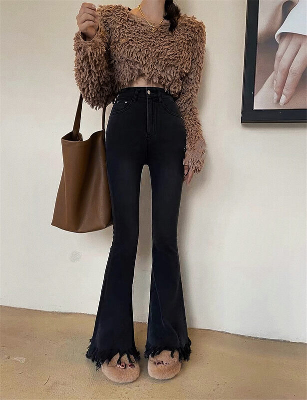 New in autumn!【T-PLATFORM】Korean slim fit flared slim jeans W6176# CQW