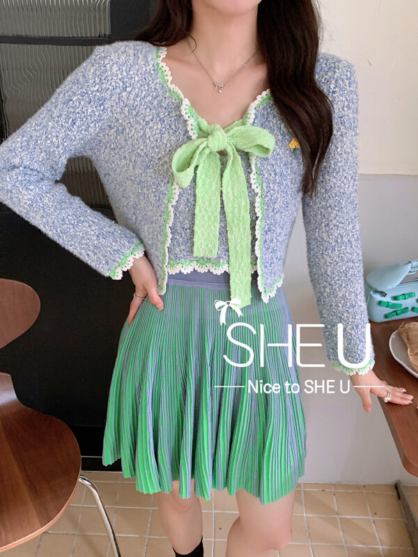[SHE U] Small Fragrance Light Luxury Custom Sling Knit Sweater Two-piece Set 59060