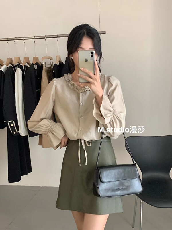 Original price 55.27! New in early autumn! [MSTUDIO Mansha] Korean short shirt with fungus T265# HBX