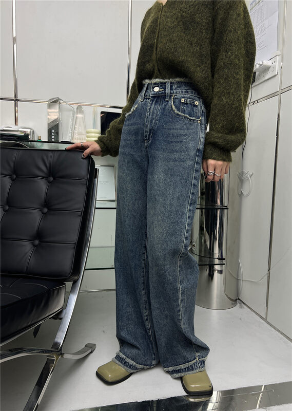 New in autumn!【T-PLATFORM】Frayed wide-leg all-match jeans 8936# CQW