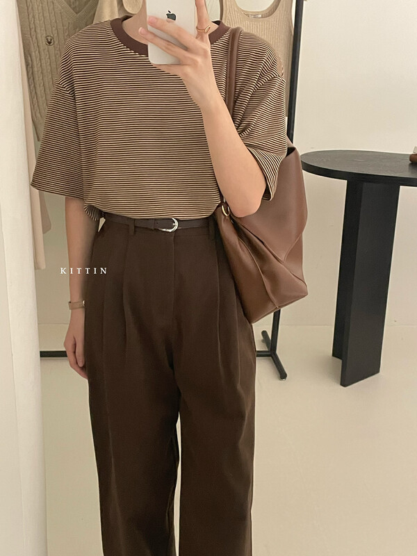 【KITTIN】Korean Style Velvet Striped Short Sleeve T-Shirt 3150
