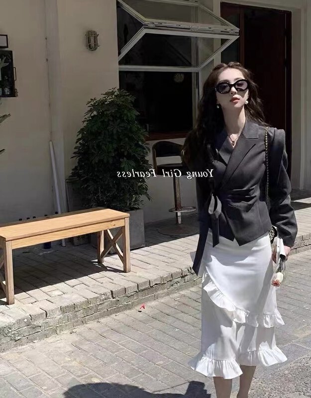 Autumn is new! [LINNA] Casual all-match suit + slim solid color skirt suit 1571# JJ