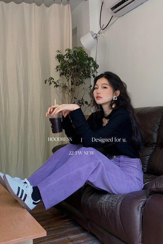 New in autumn! [Fire HOODRESS] Textured high waist pocket design corduroy straight casual pants 22503# JHY