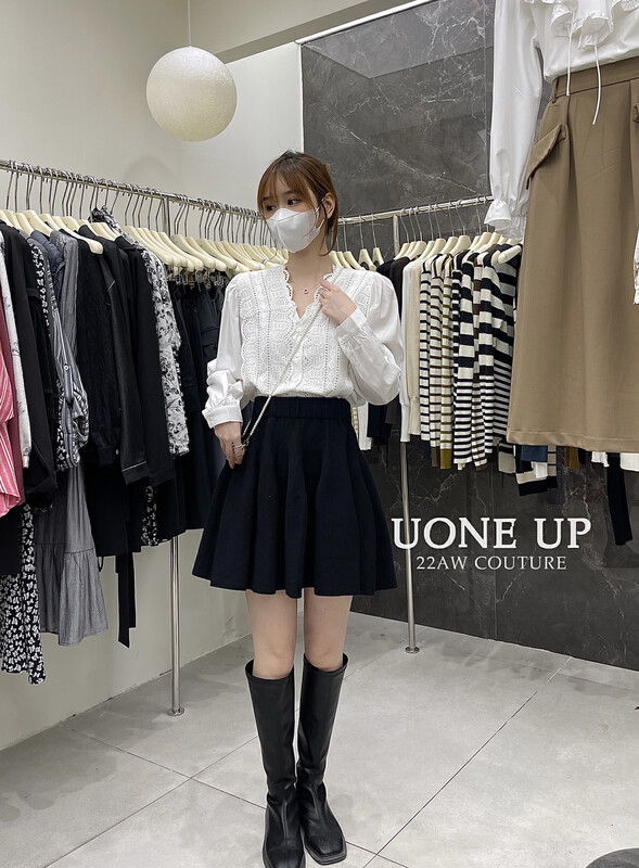 New in autumn! [UONE] temperament all-match puffy knitted skirt 017056# LSL