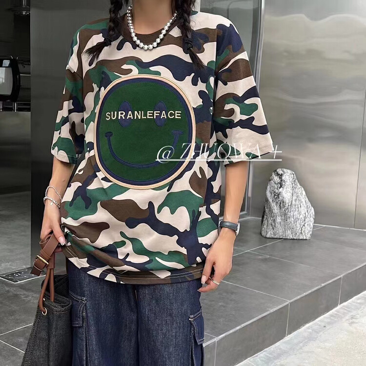 [Strictly selected by buyers - Zhuowa] Personalized camouflage loose large short-sleeved T-shirt 2086# CL