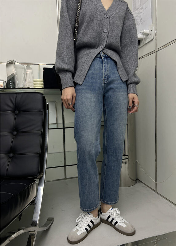 New in autumn!【T-PLATFORM】Korean style textured casual jeans V8809# CQW