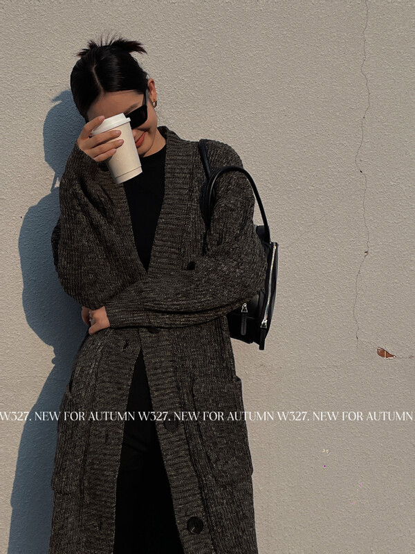 【W327.】Korean Custom Yarn V-Neck Long Knit Cardigan 0315# CQW