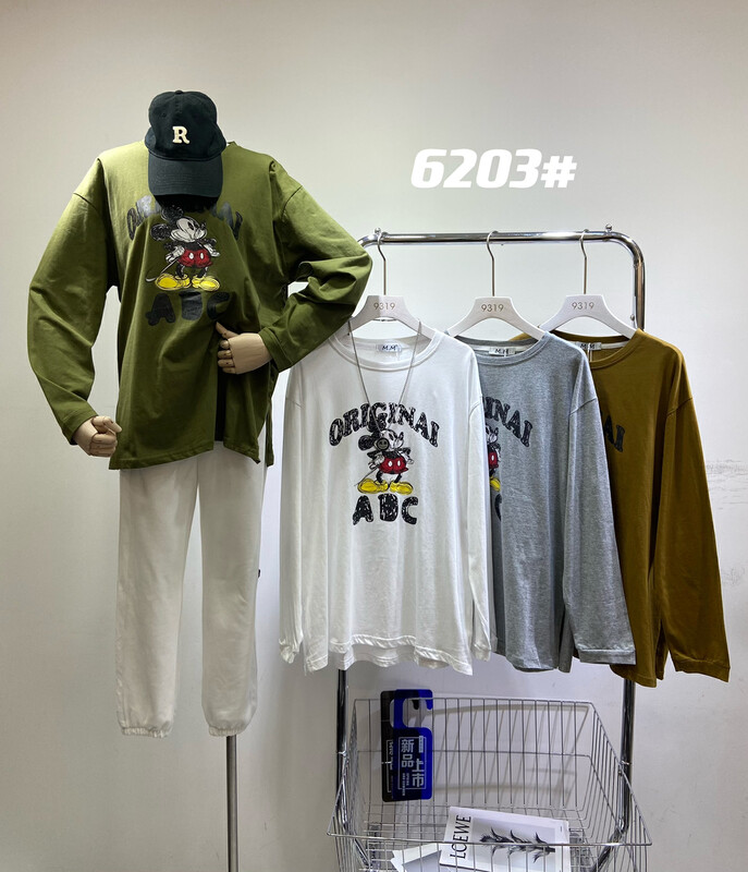 New for Autumn! [M.M] Round Neck Mickey Print Long Sleeve T-Shirt 6203# L