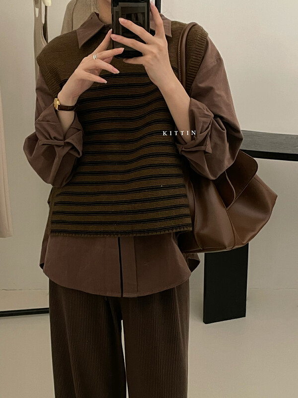 【KITTIN】Korean Striped Wool Vest 1520