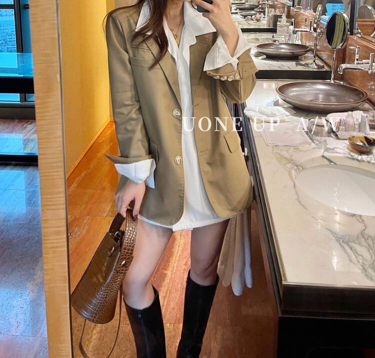 Original price 166.94! [UONE] Temperament silhouette simple and generous suit 97797# LSL
