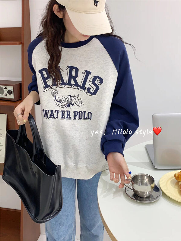 New in autumn! [RARA] Personalized letters hit color raglan casual sweater 97033# LSL
