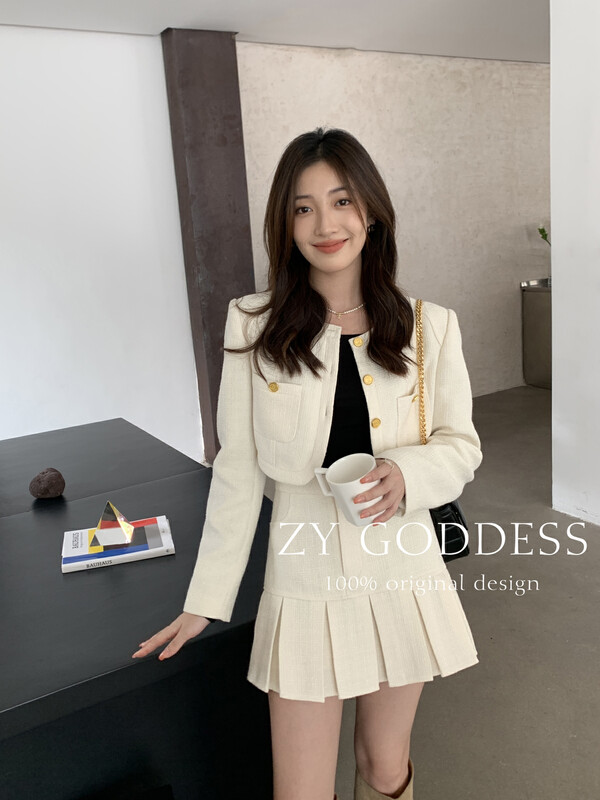 [ZY] French temperament small fragrance short coat high waist pleated skirt suit (mainly push tweed suit) 18218