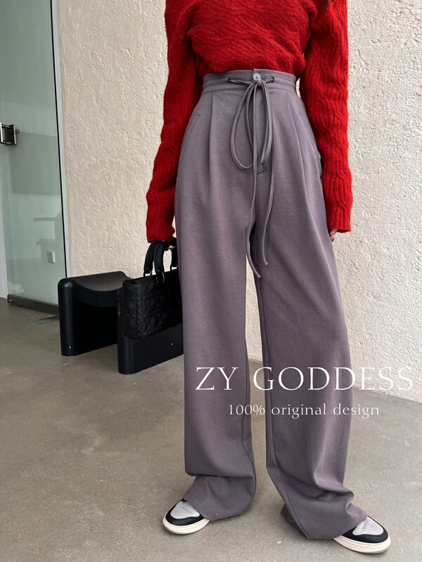 [ZY] High waist elastic waist sweater pants wide leg pants mopping pants casual pants (imported technology sweater fabric) 28115