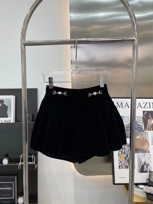 New in autumn!【LINNA】Simple solid color velvet culottes 7078# JJ