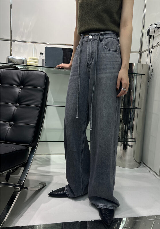 New in autumn!【T-PLATFORM】Personalized wide-leg casual slimming jeans (with waist rope) V8827# CQW