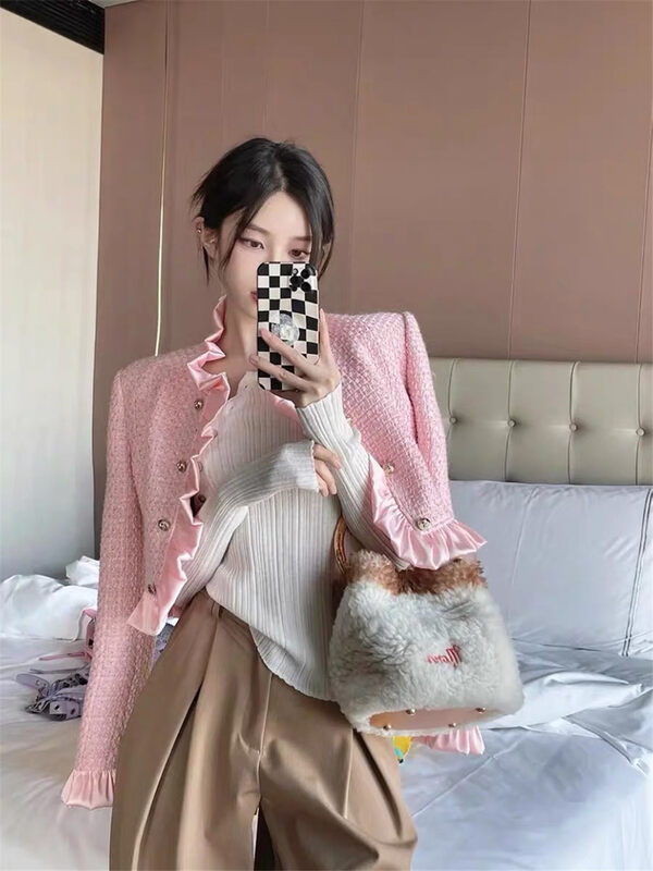 New in autumn!【LINNA】Small fragrant style breasted comfortable short coat 124758# JJ
