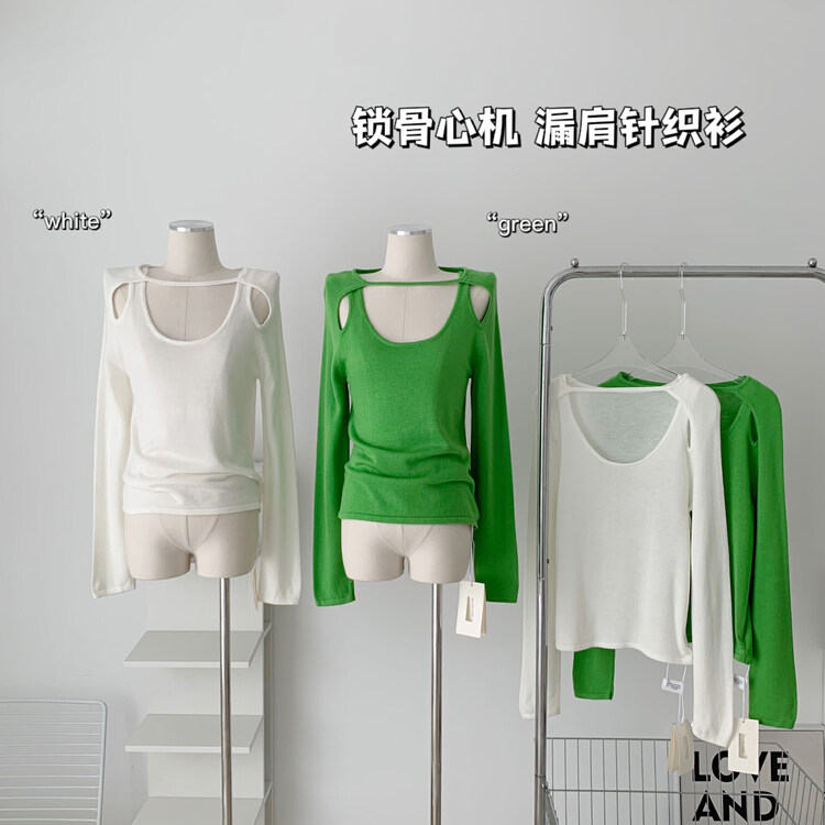New in autumn! [KAKAJIA] collarbone scheming long-sleeved bottoming sweater 2742# OZQ