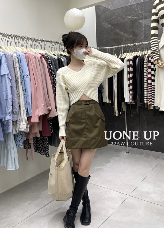 New in autumn! [UONE] Spice Girl Cross Neck Knit Sweater 6508# LSL