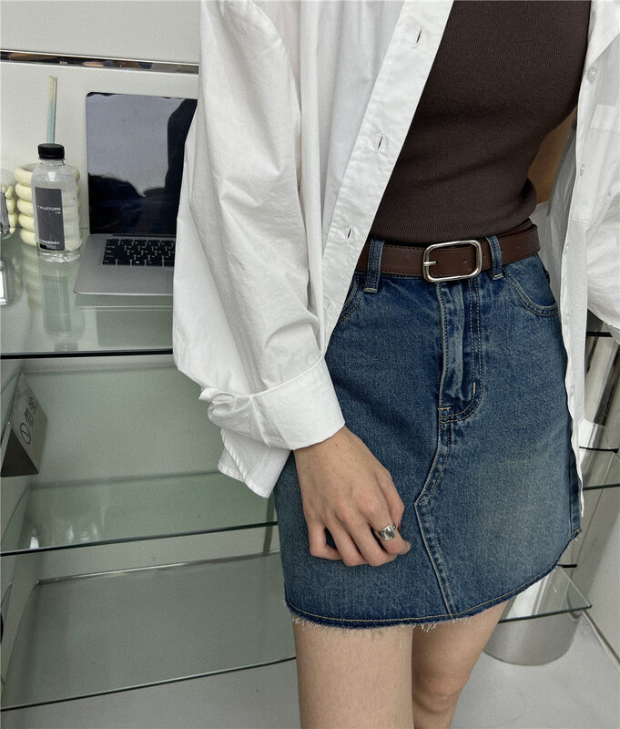 New in autumn!【T-PLATFORM】Korean high waist slim denim skirt (with belt) V8867# CQW