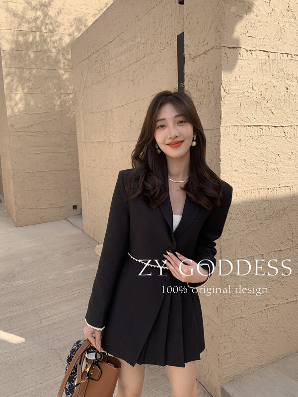 [ZY] Contrast color lace design short suit irregular pleated skirt suit suit 18036