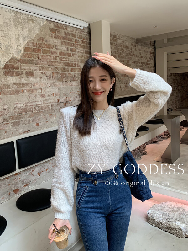 【ZY】Circle yarn puff sleeve solid color hollow top knitted sweater D02# JHY