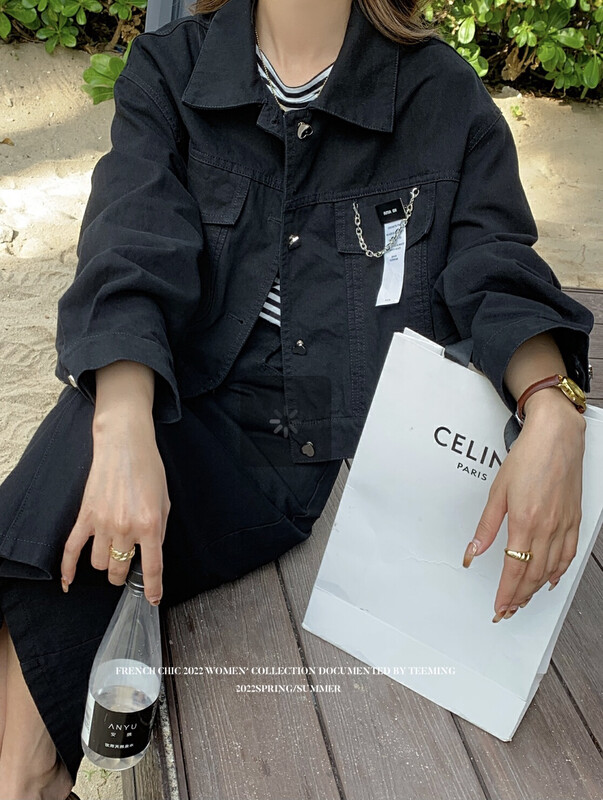 Original price 98.99! New for autumn! [TEEM ING] Korean sweet and cool breasted denim jacket (with metal pins) 22T007A# HJY
